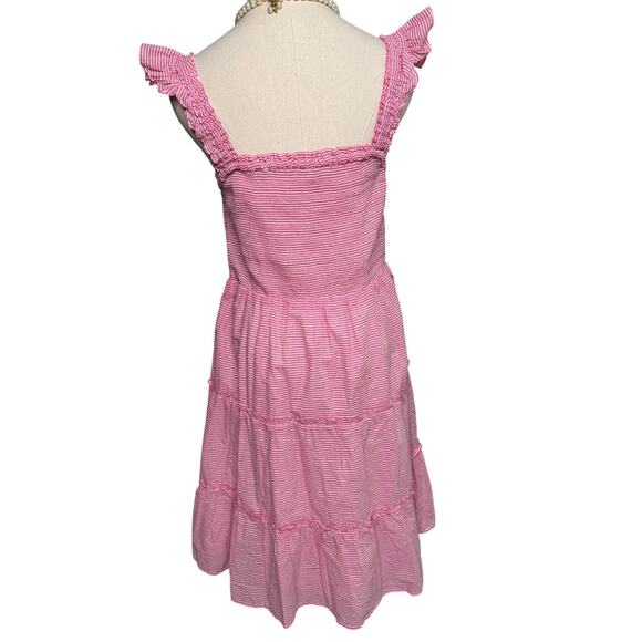 J. Crew Factory Striped Smocked Tiered Mini Dress ruffle pink size large L - Picture 6 of 8